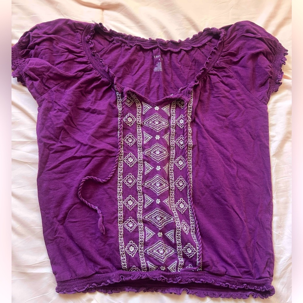 St. John's Bay Purple Embroidered Peasant Blouse